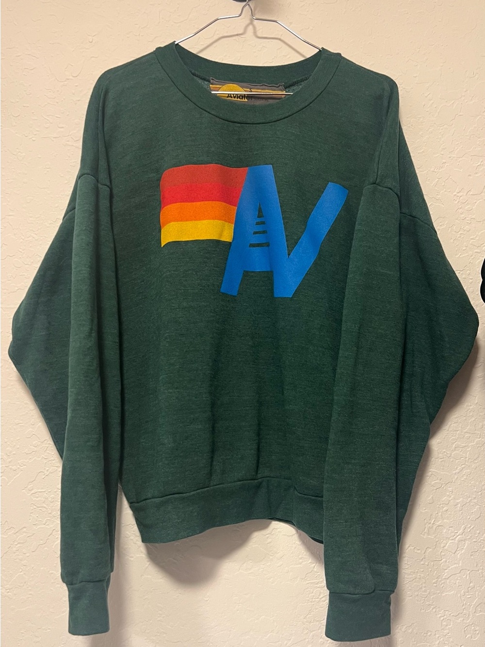 Aviator Nation Forest Green Logo Relaxed Crew Sweatshirt Size S Like New - Picture 2 of 8